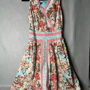 Talbots Pink and Blue Sleeveless V-Neck Midi Dress